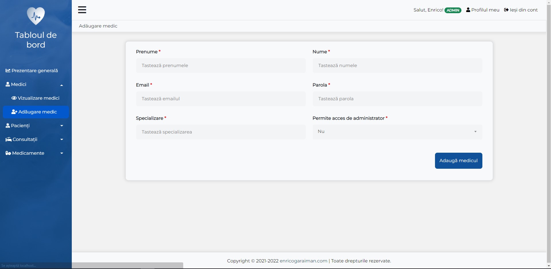 Platform for managing the data of a hospital using PHP and MariaDB