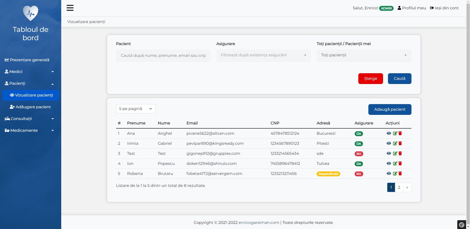 Platform for managing the data of a hospital using PHP and MariaDB